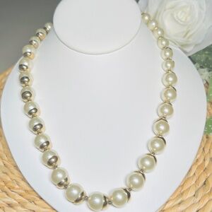 Coldwater Creek Glass Pearl and Brass Hand Knotted Necklace, 26”-29”